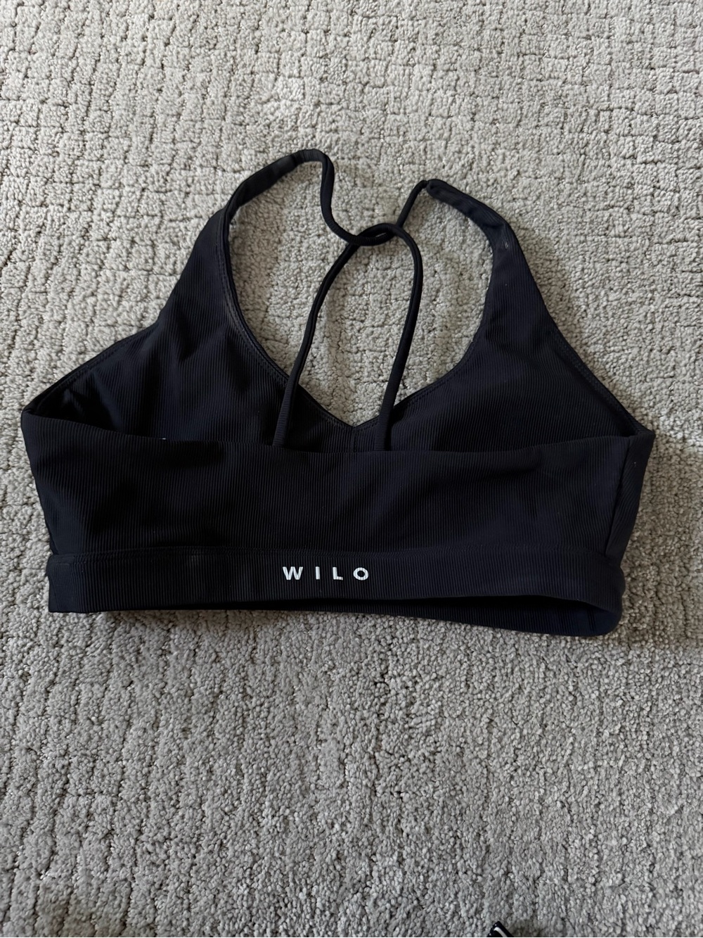 WILO Black Ribbed Strappy Sports Bralette